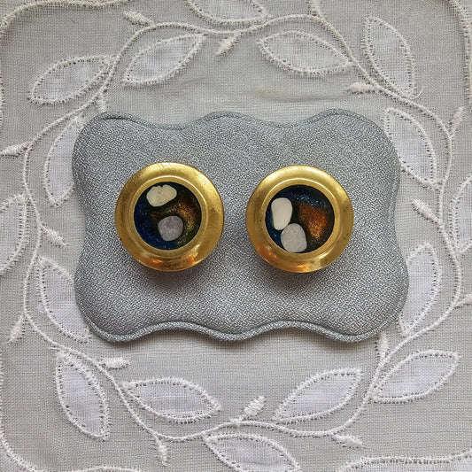 Clip on - Blue and Brown Enamel Clip on Earrings