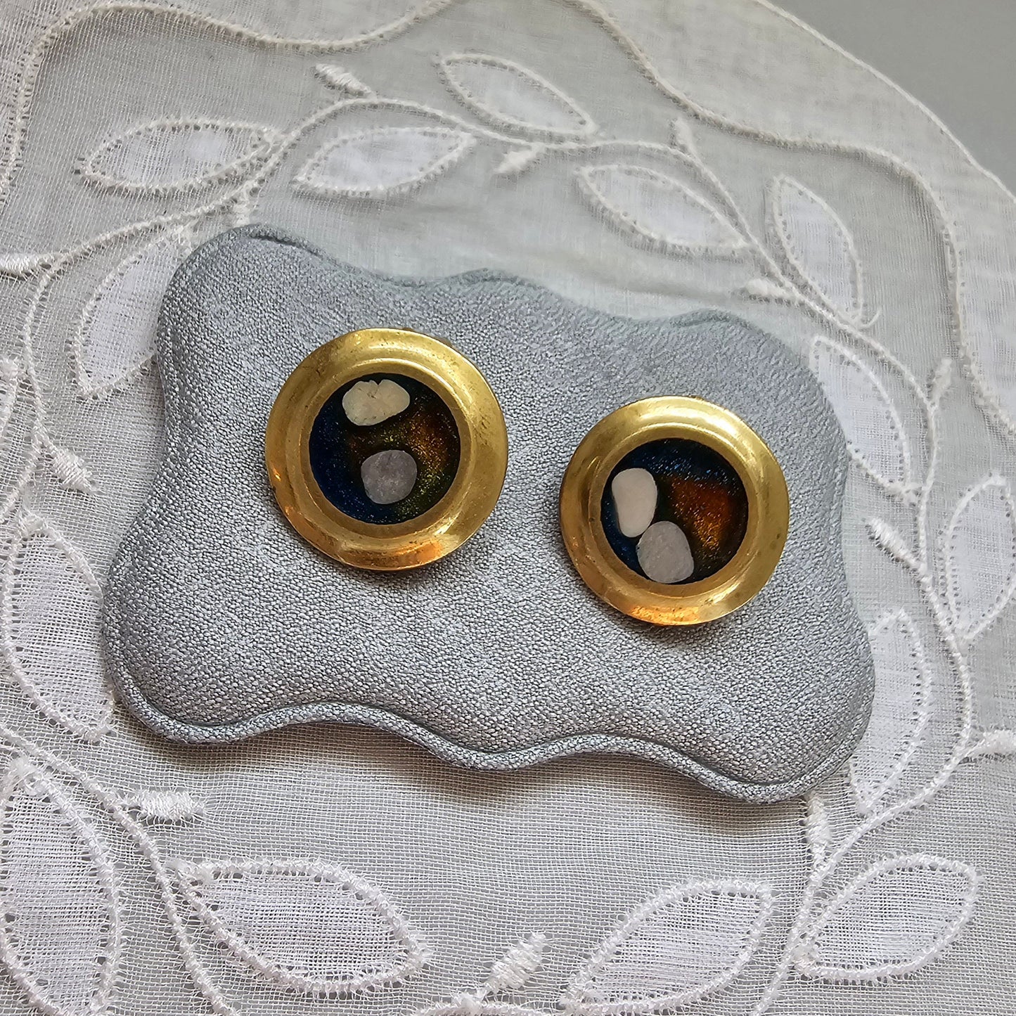 Clip on - Blue and Brown Enamel Clip on Earrings