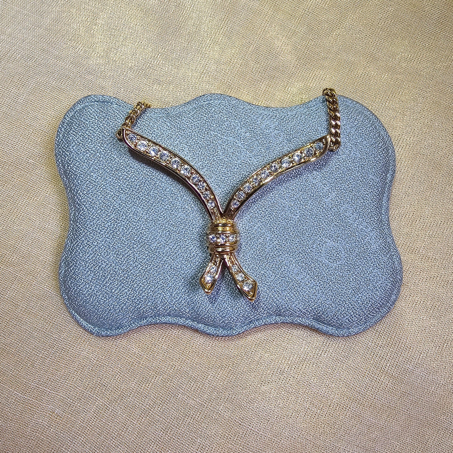 Necklace - Attwood and Sawyer Gold Crystal Ribbon Necklace