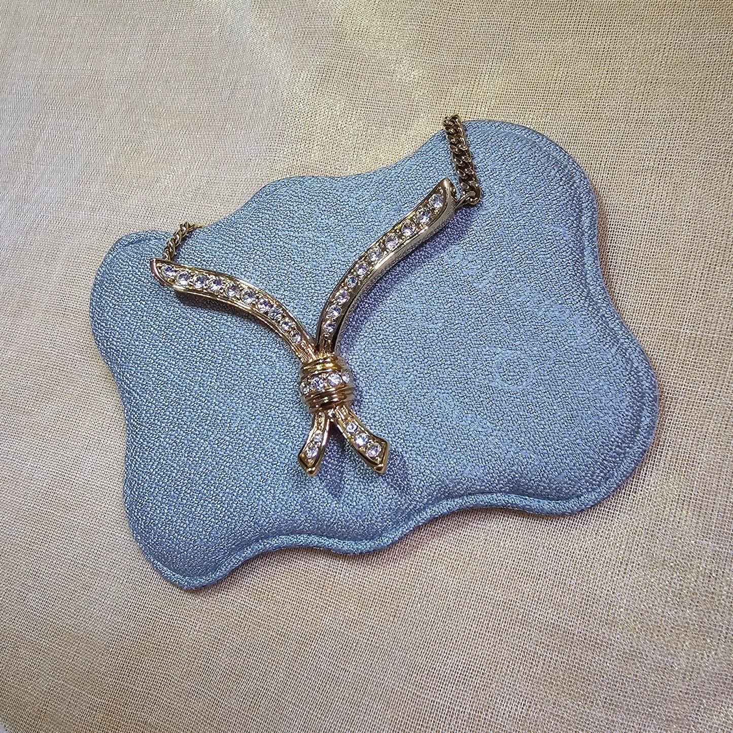 Necklace - Attwood and Sawyer Gold Crystal Ribbon Necklace