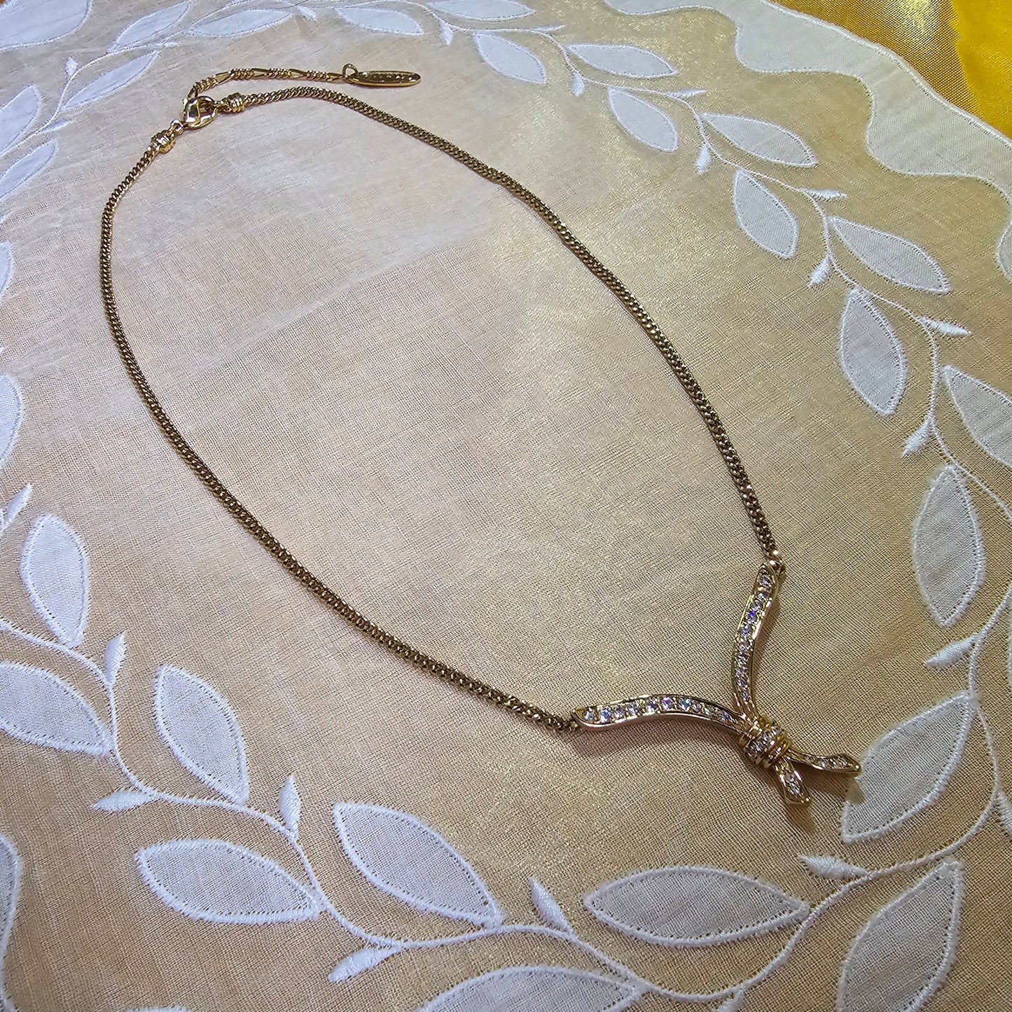 Necklace - Attwood and Sawyer Gold Crystal Ribbon Necklace