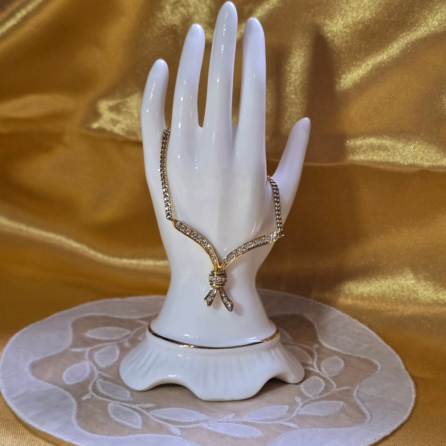 Necklace - Attwood and Sawyer Gold Crystal Ribbon Necklace