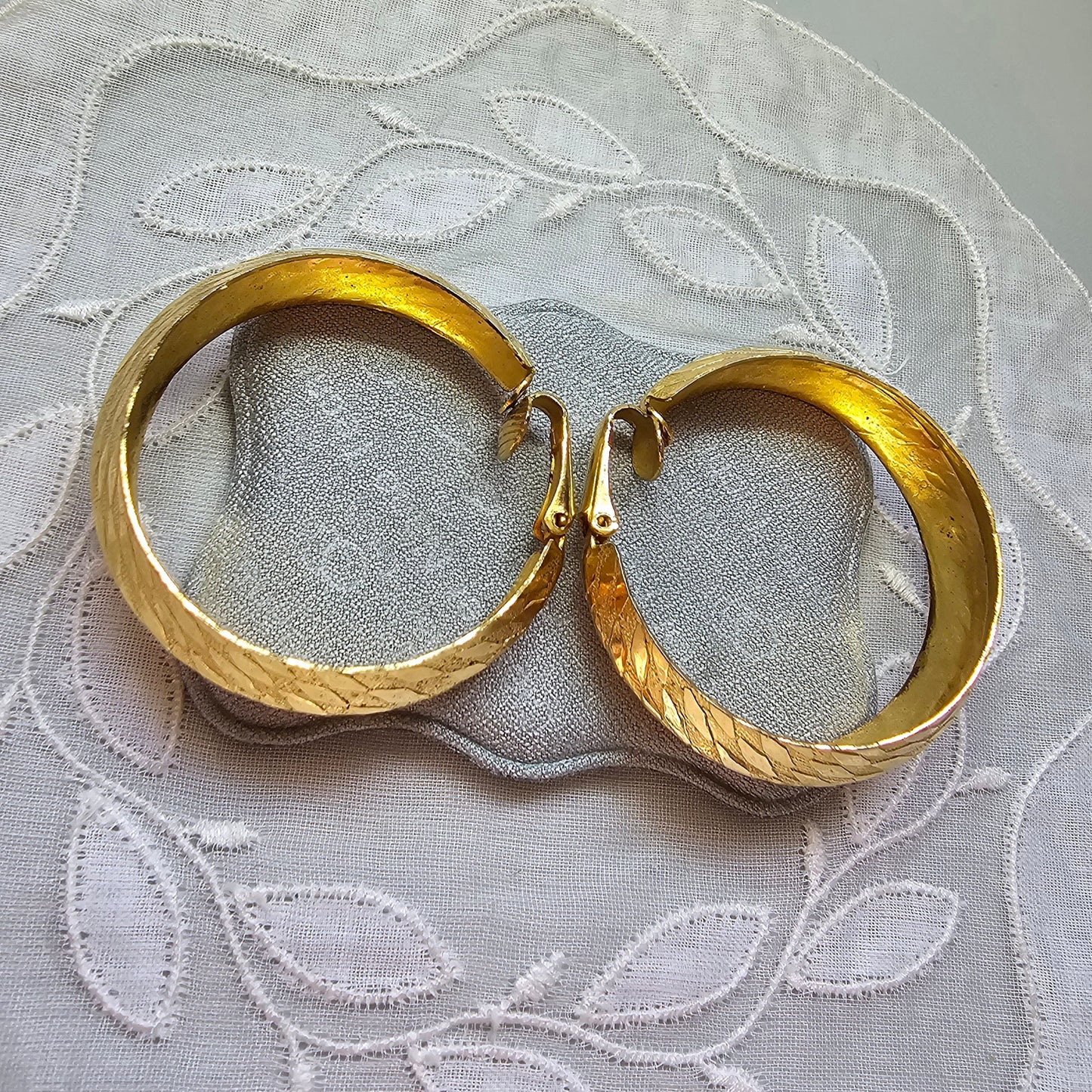 Clip on - Textured Gold Hoop Clip on Earrings