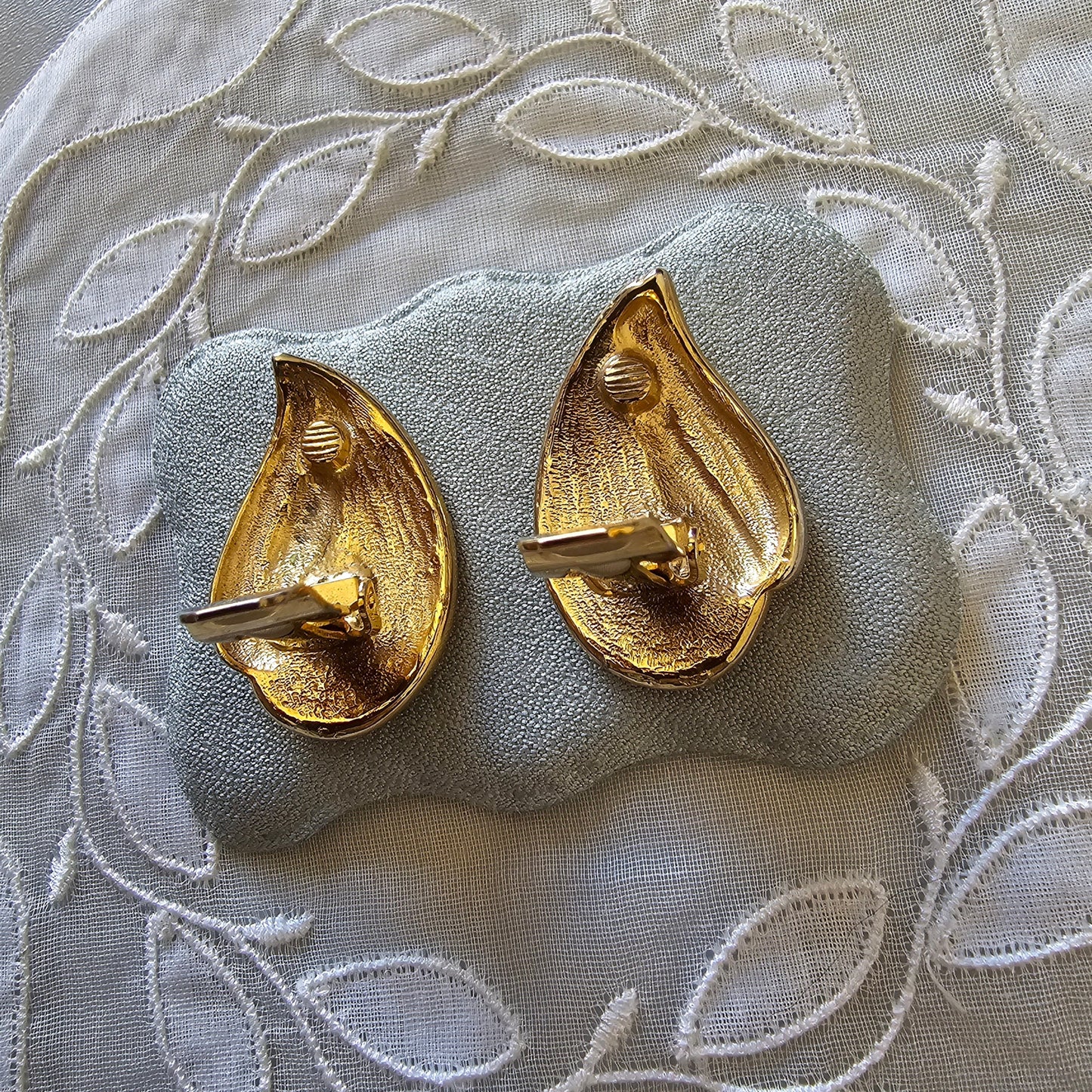 Clip on - Turquoise Crystals and White Enamel Clip on Earrings