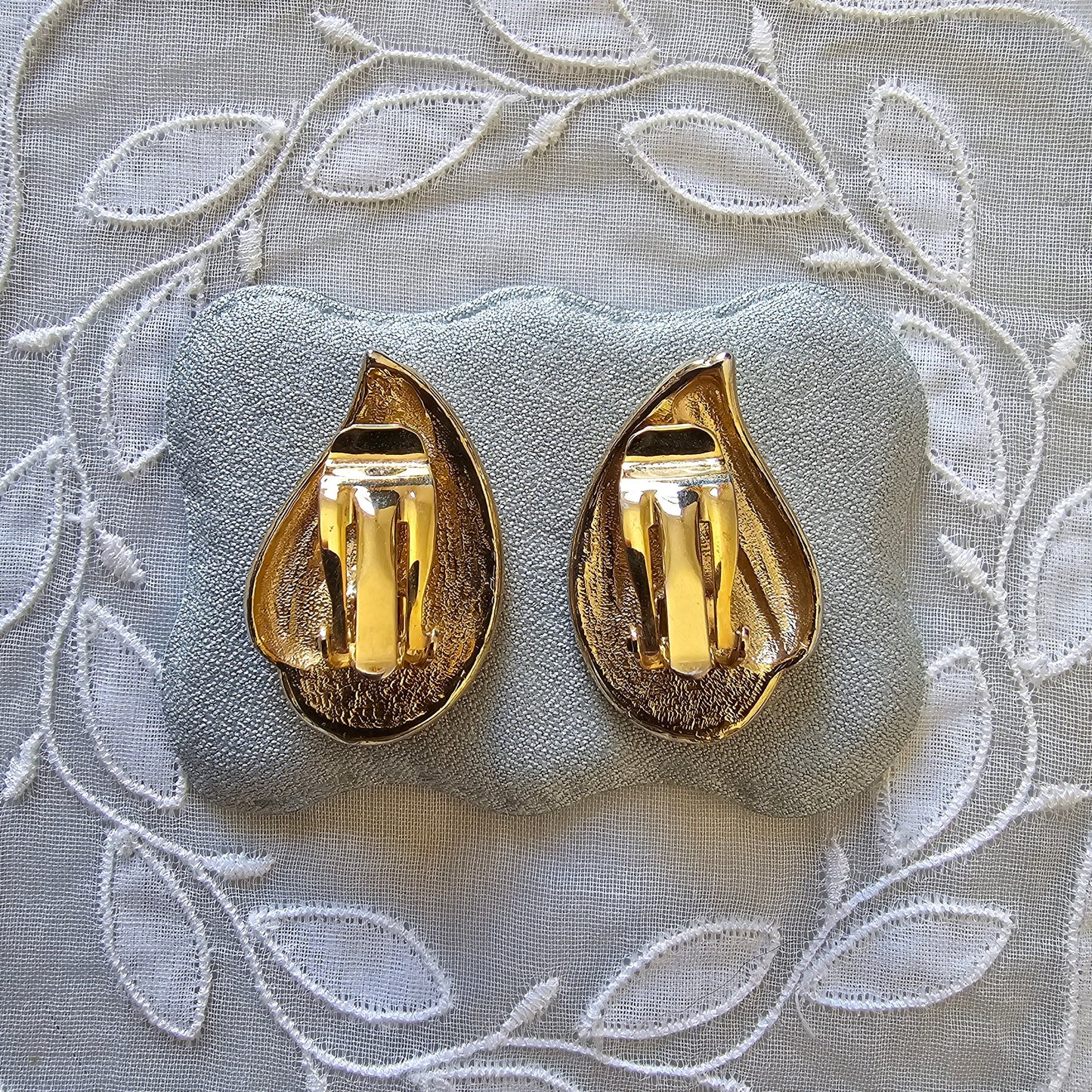 Clip on - Turquoise Crystals and White Enamel Clip on Earrings