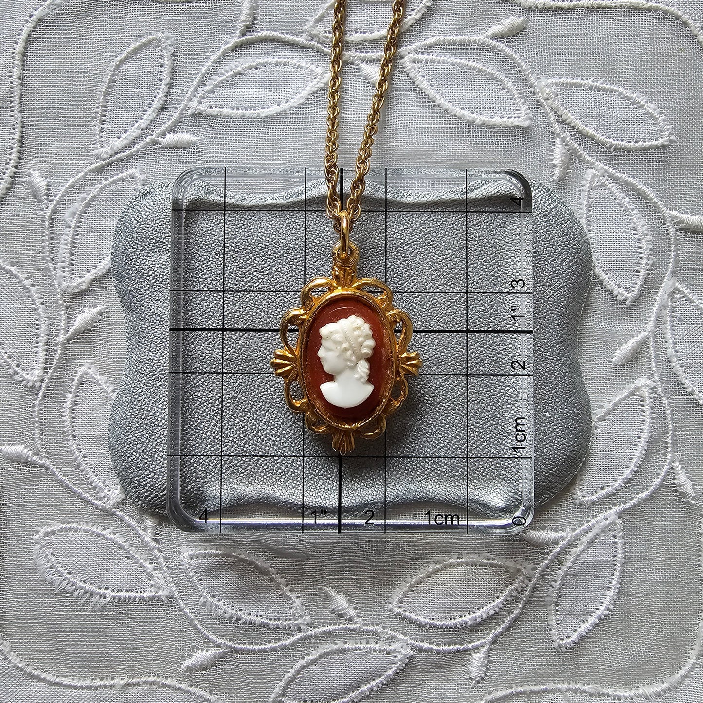 Necklace - Red Acrylic Cameo Pendant Necklace