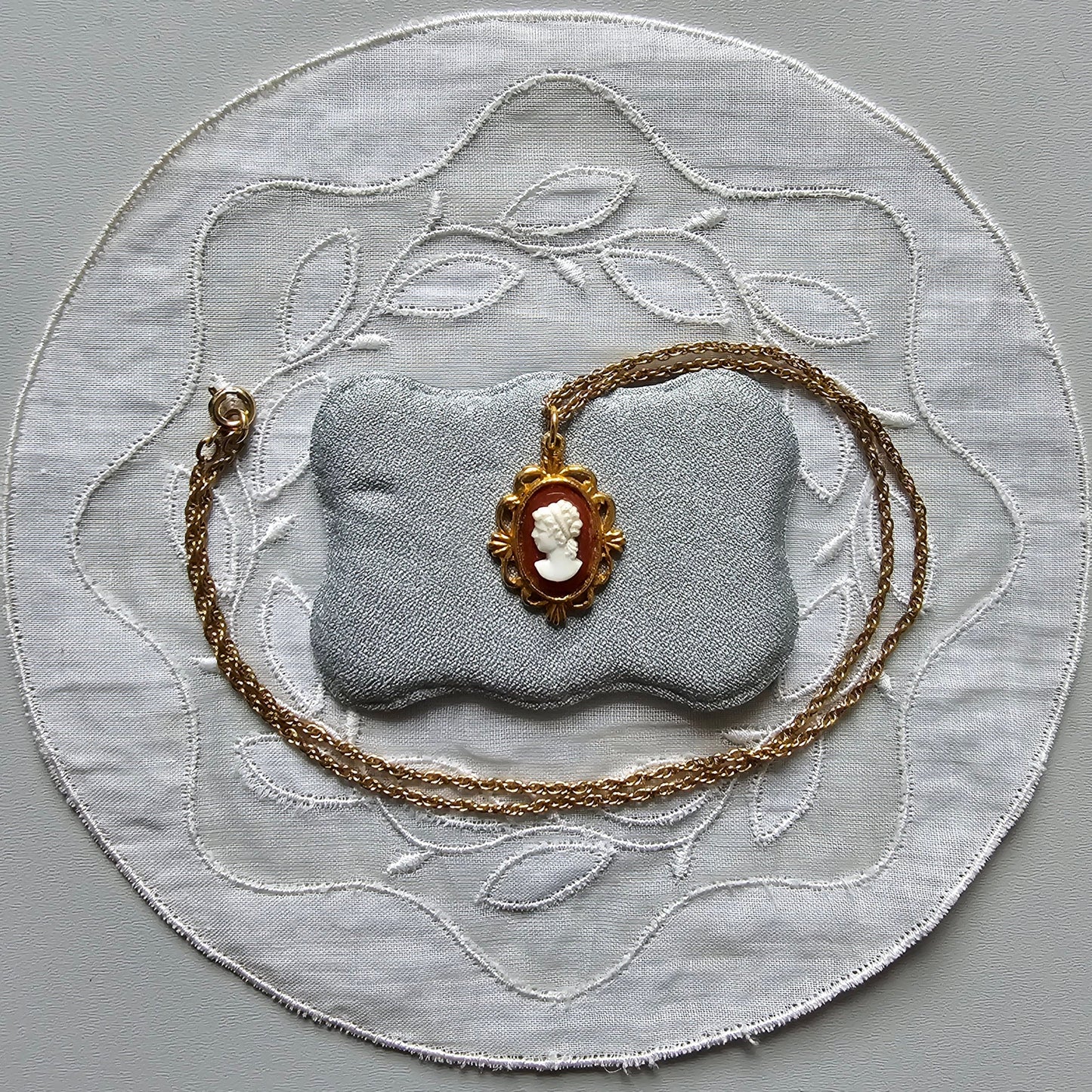 Necklace - Red Acrylic Cameo Pendant Necklace