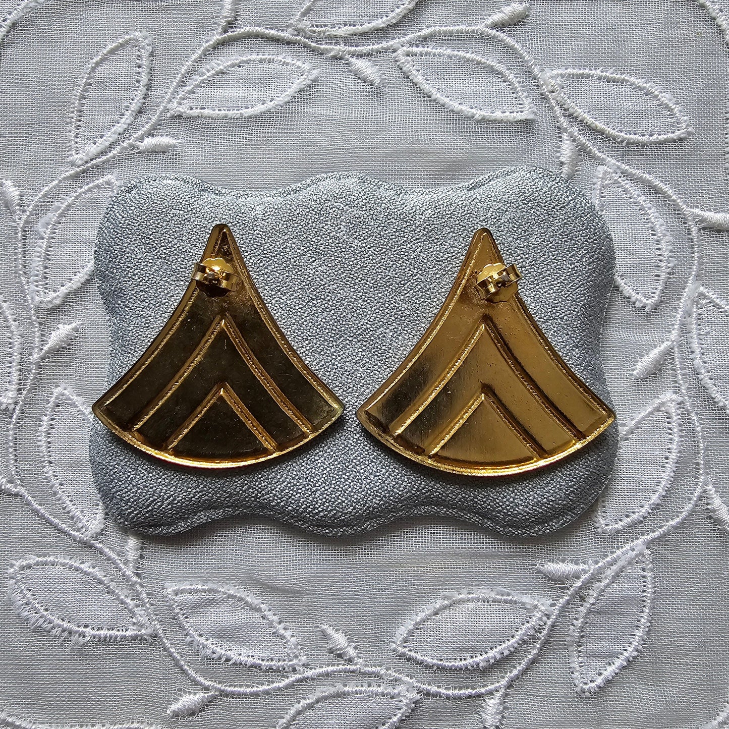 Posts - Cream White and Navy Blue Enamel Earrings
