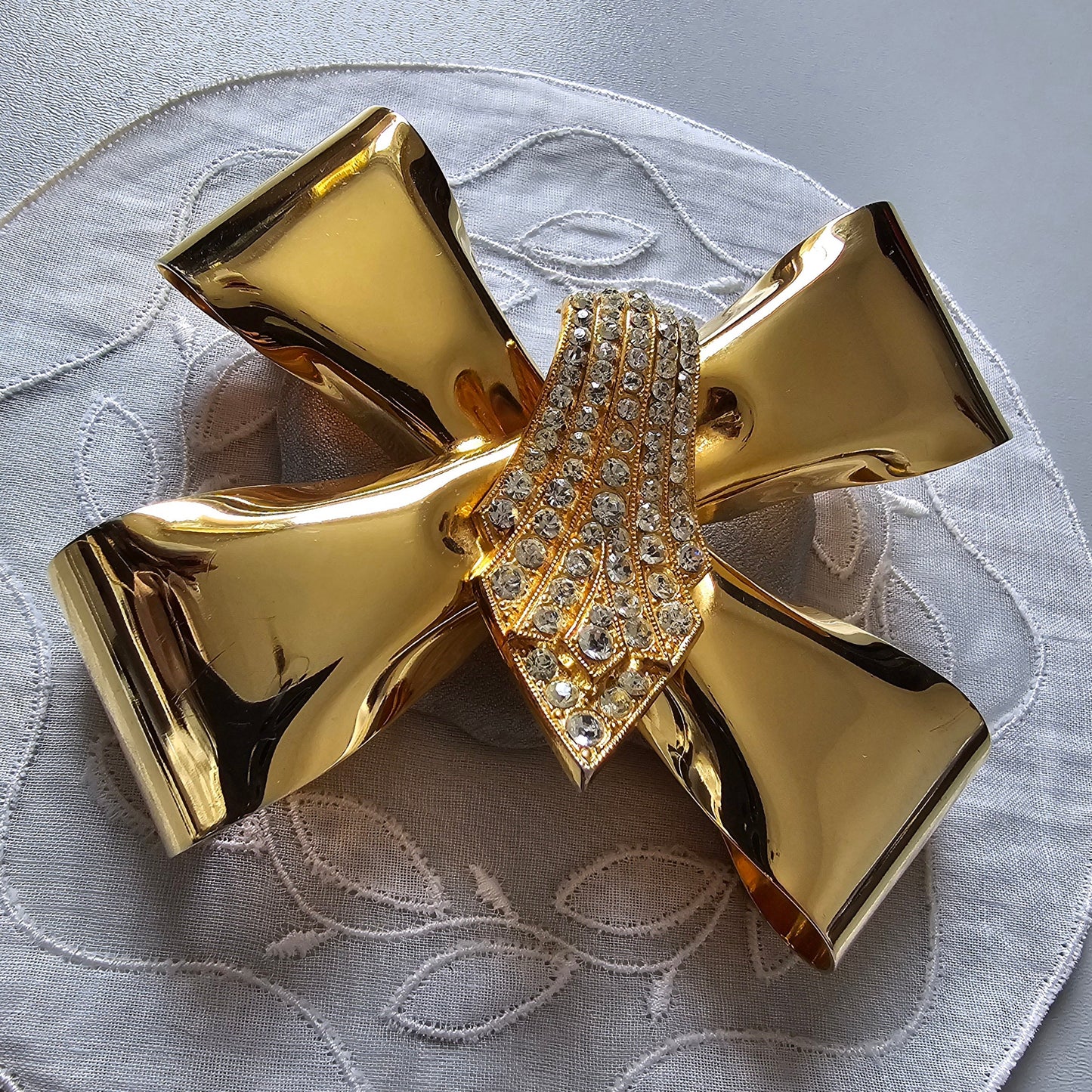 Brooch - Statement Gold Crystal Bow Brooch