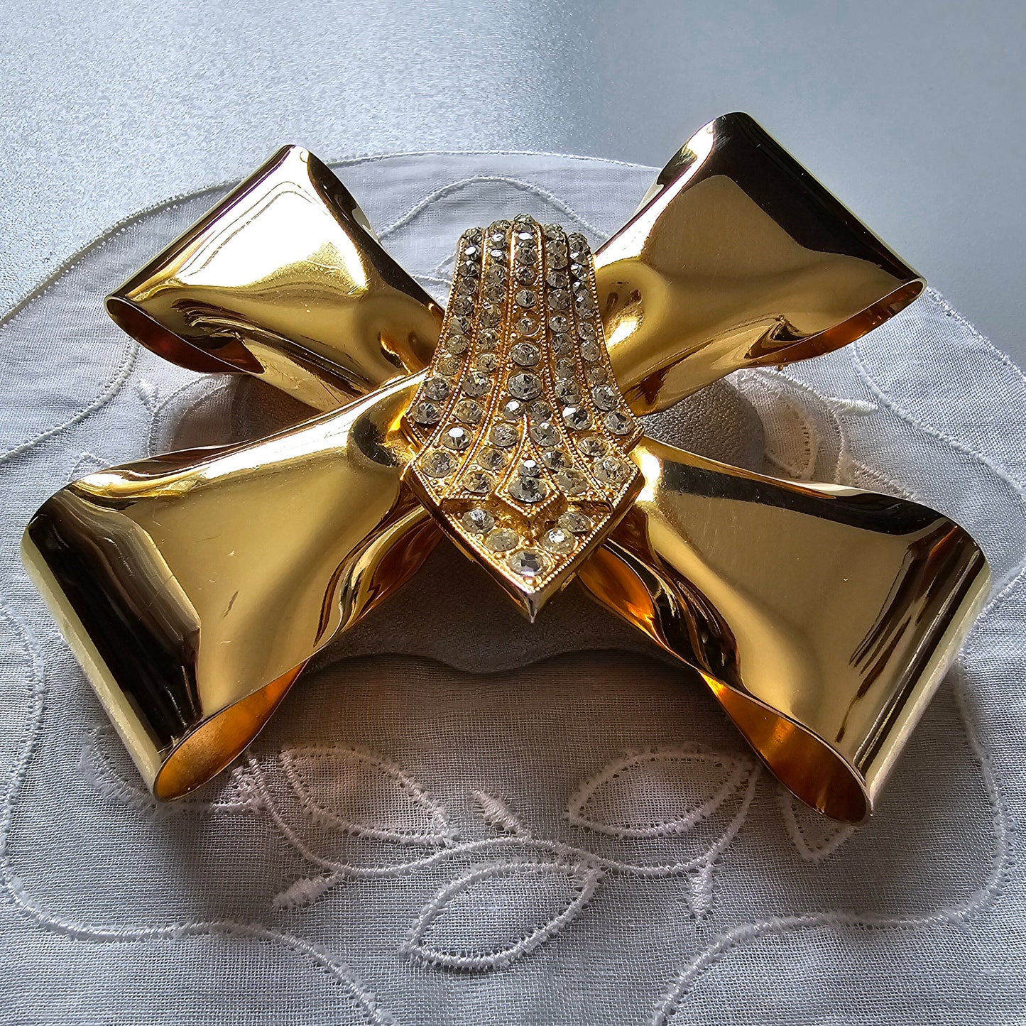 Brooch - Statement Gold Crystal Bow Brooch