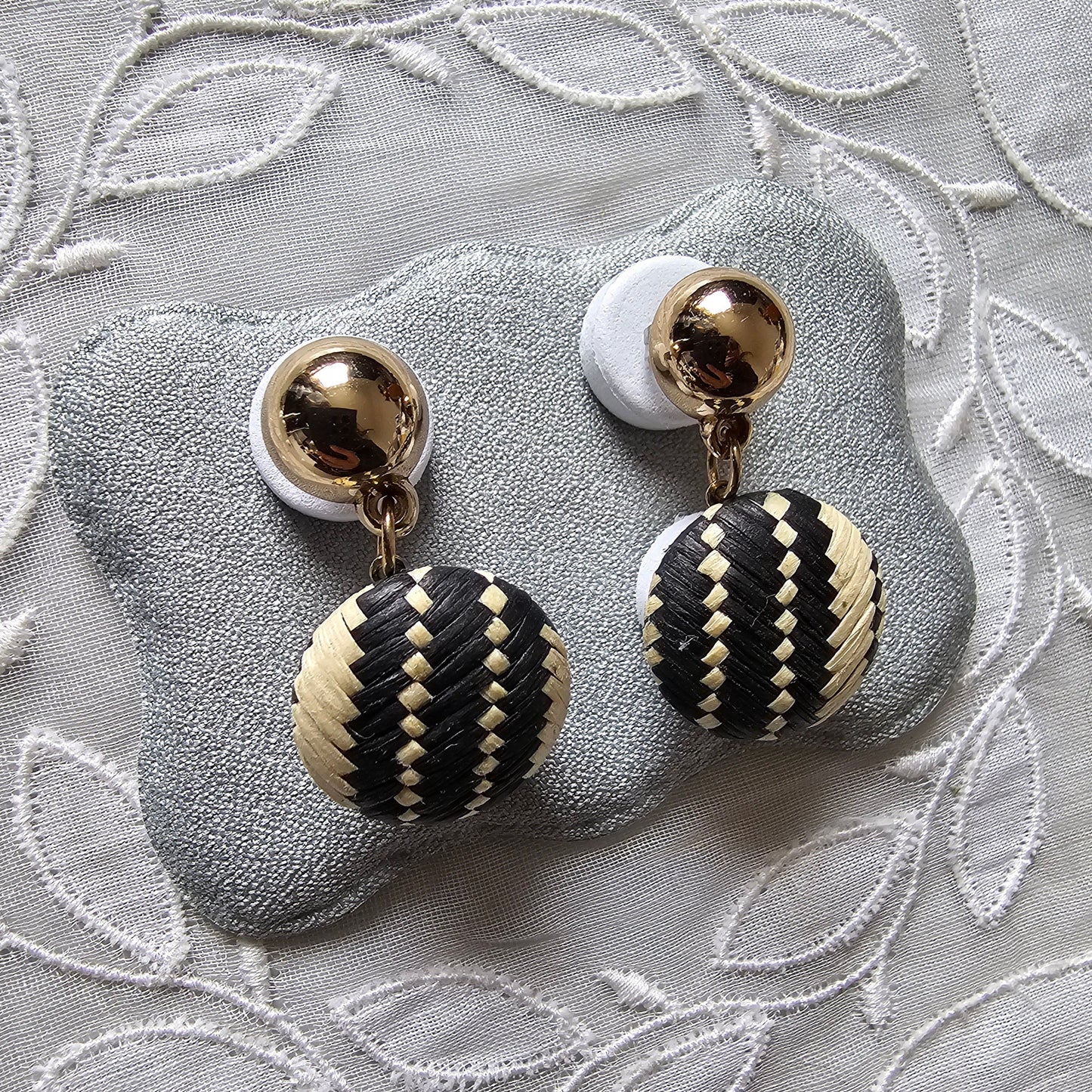 Posts - Light and Dark Woven Straw Drop Earrings