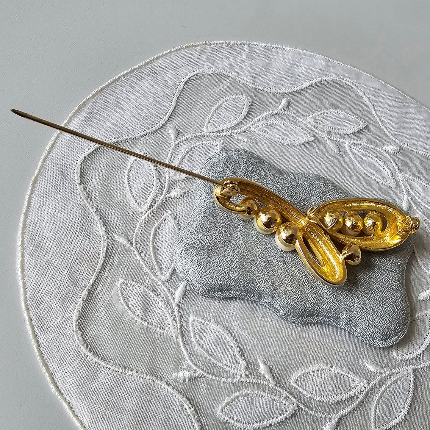 Brooch - Gold Pearl and Crystals Brooch