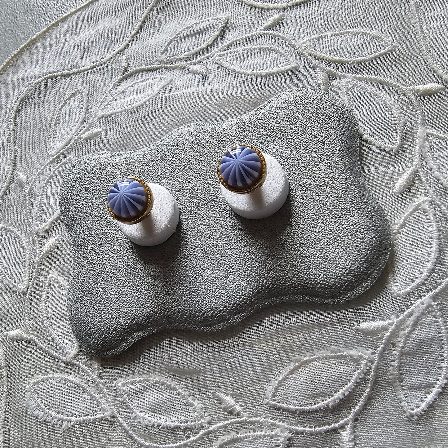 Posts - Blue and White Cabochon Stud Earrings