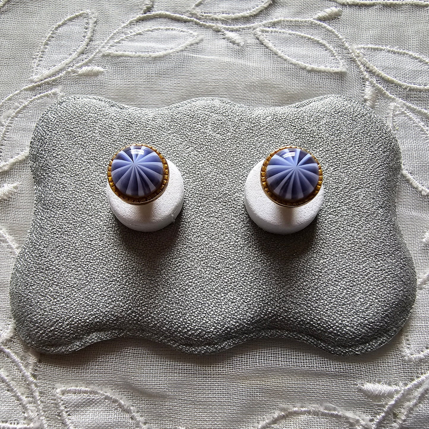 Posts - Blue and White Cabochon Stud Earrings
