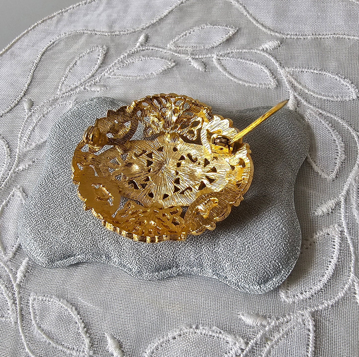 Brooch - Ornate Turquoise and Pearl Brooch