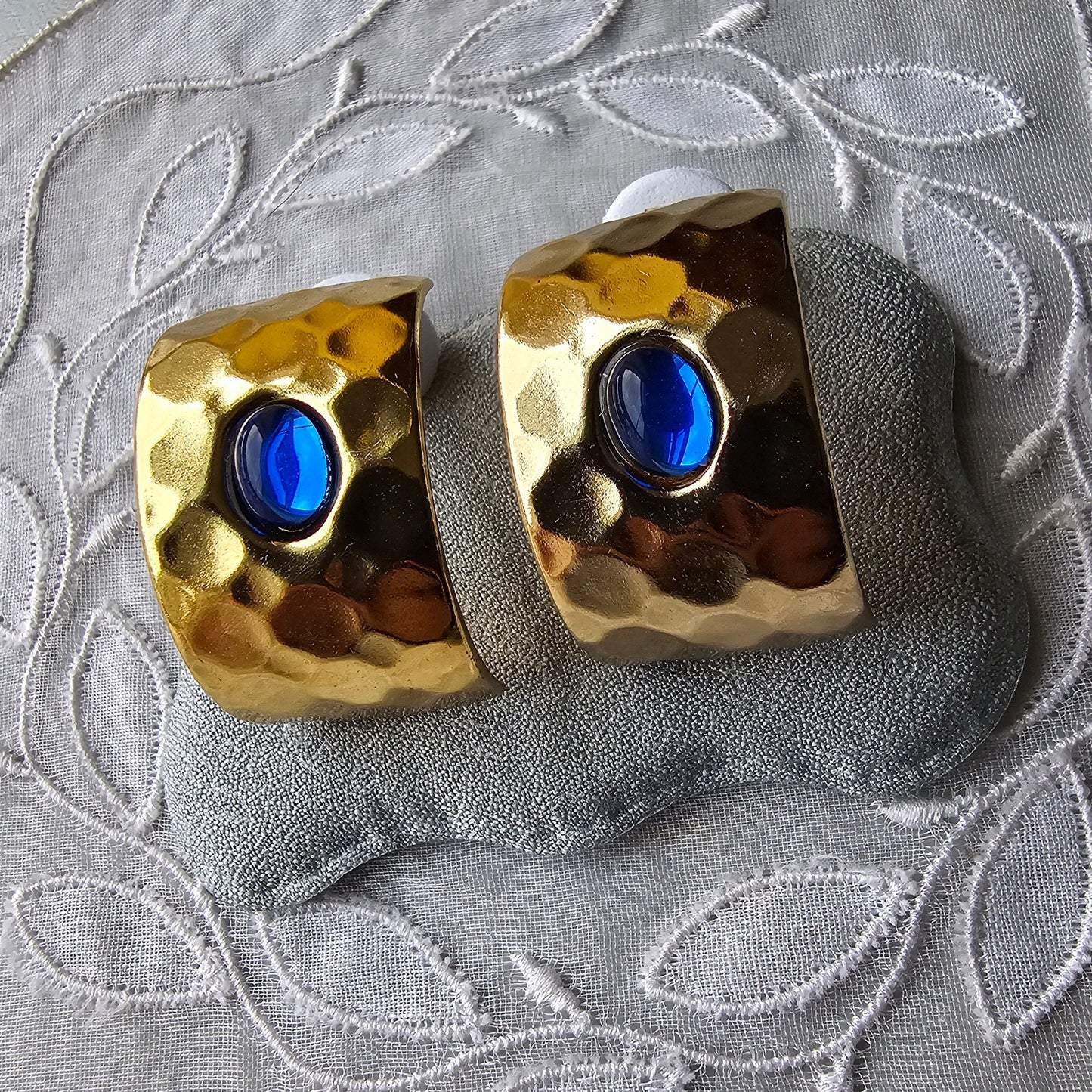 Posts - Blue Cabochon Square Half Hoop Earrings