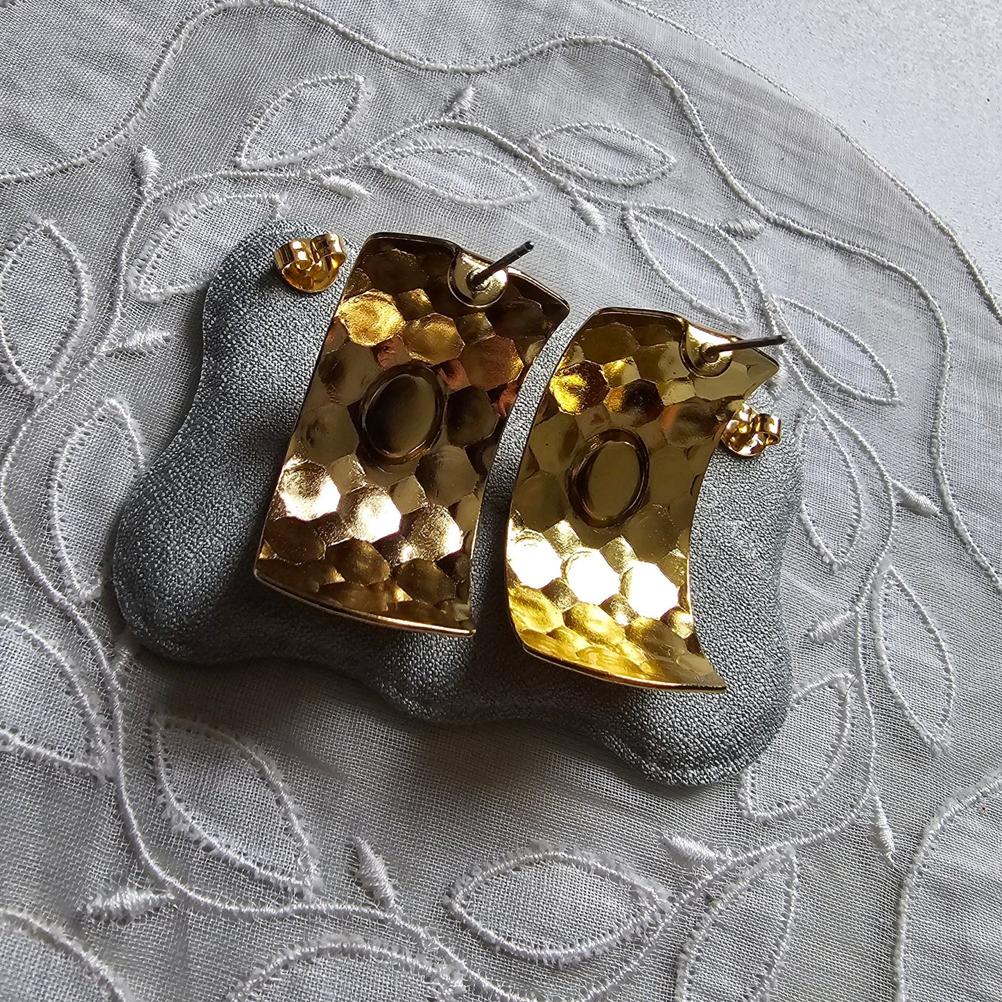 Posts - Blue Cabochon Square Half Hoop Earrings