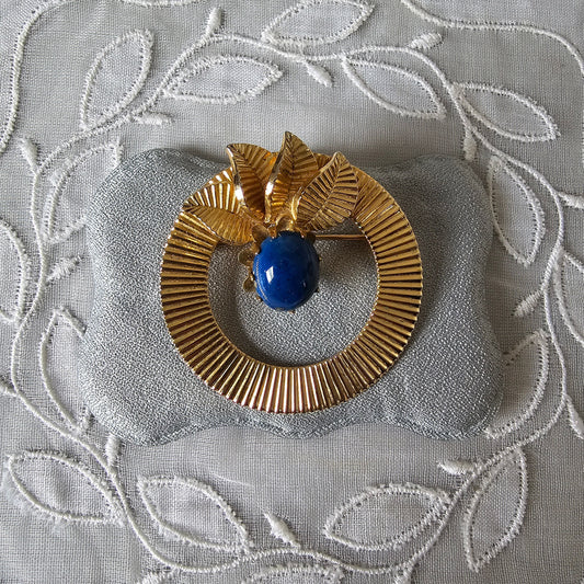Brooch - Unsigned Jewelcraft Lapis Lazuli Leaf Brooch