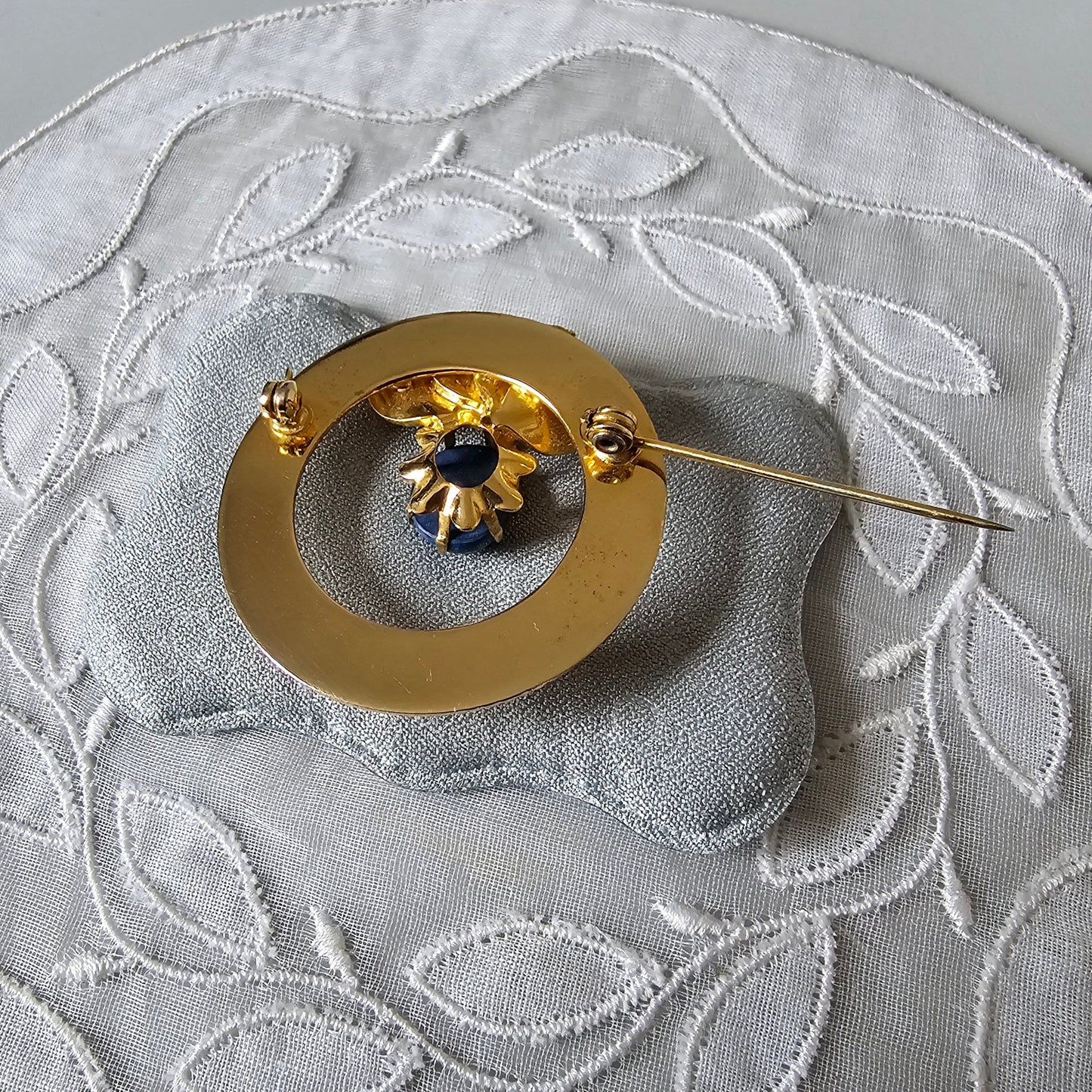 Brooch - Unsigned Jewelcraft Lapis Lazuli Leaf Brooch