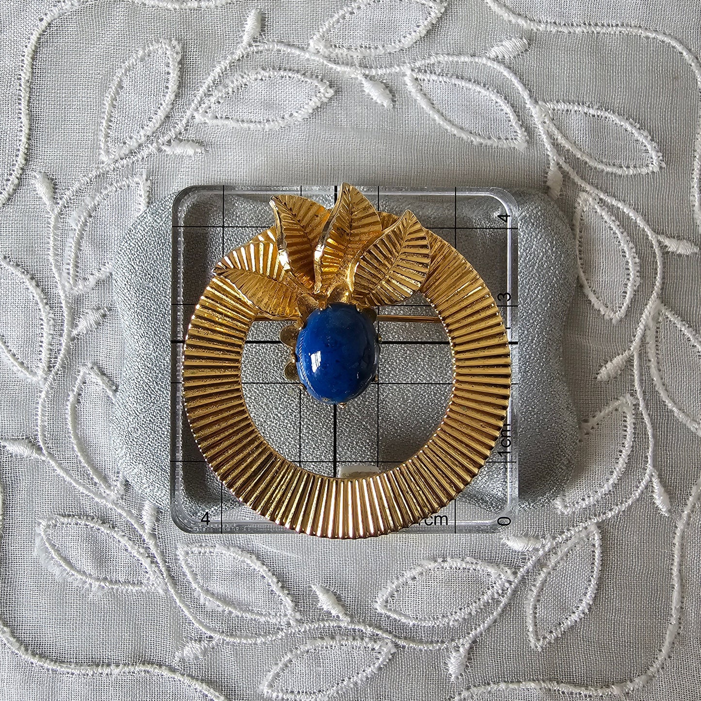 Brooch - Unsigned Jewelcraft Lapis Lazuli Leaf Brooch