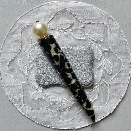 Brooch - Pearl and Black and White Acrylic Brooch
