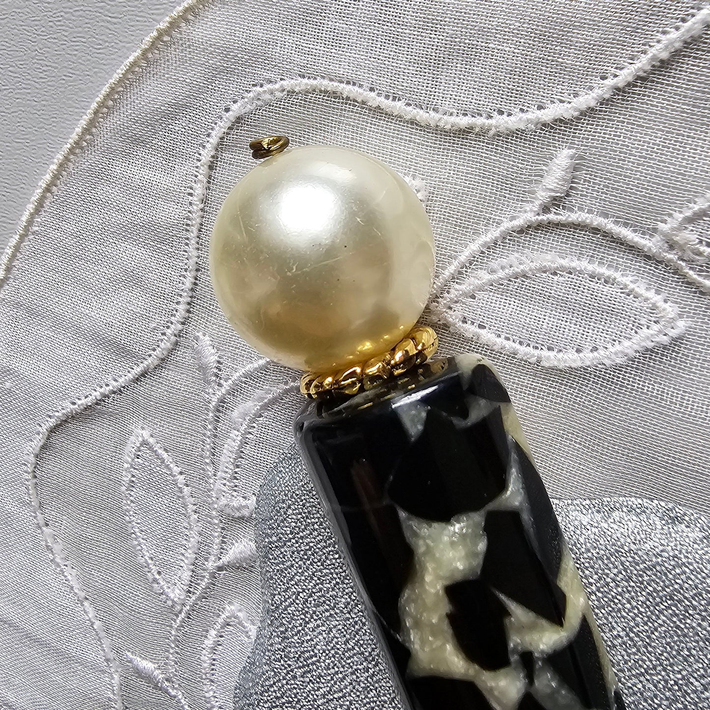 Brooch - Pearl and Black and White Acrylic Brooch