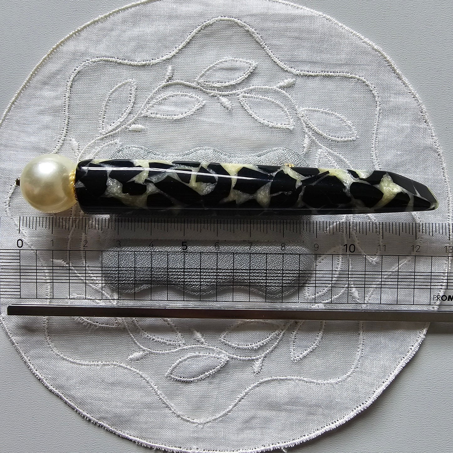 Brooch - Pearl and Black and White Acrylic Brooch