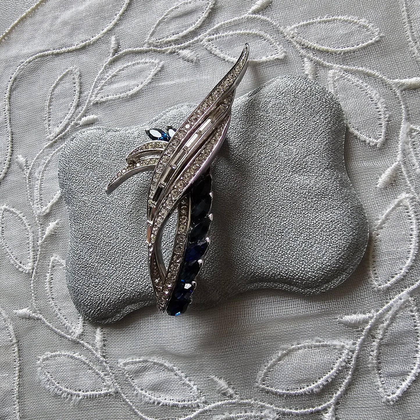 Brooch - Blue and Clear Crystal Wing Motif Brooch