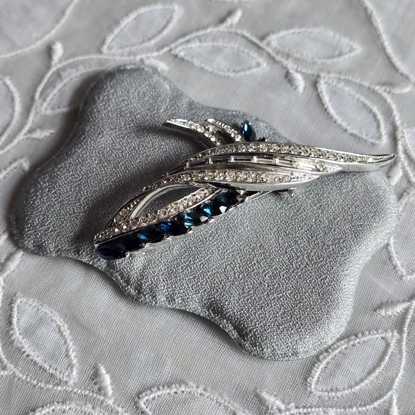 Brooch - Blue and Clear Crystal Wing Motif Brooch