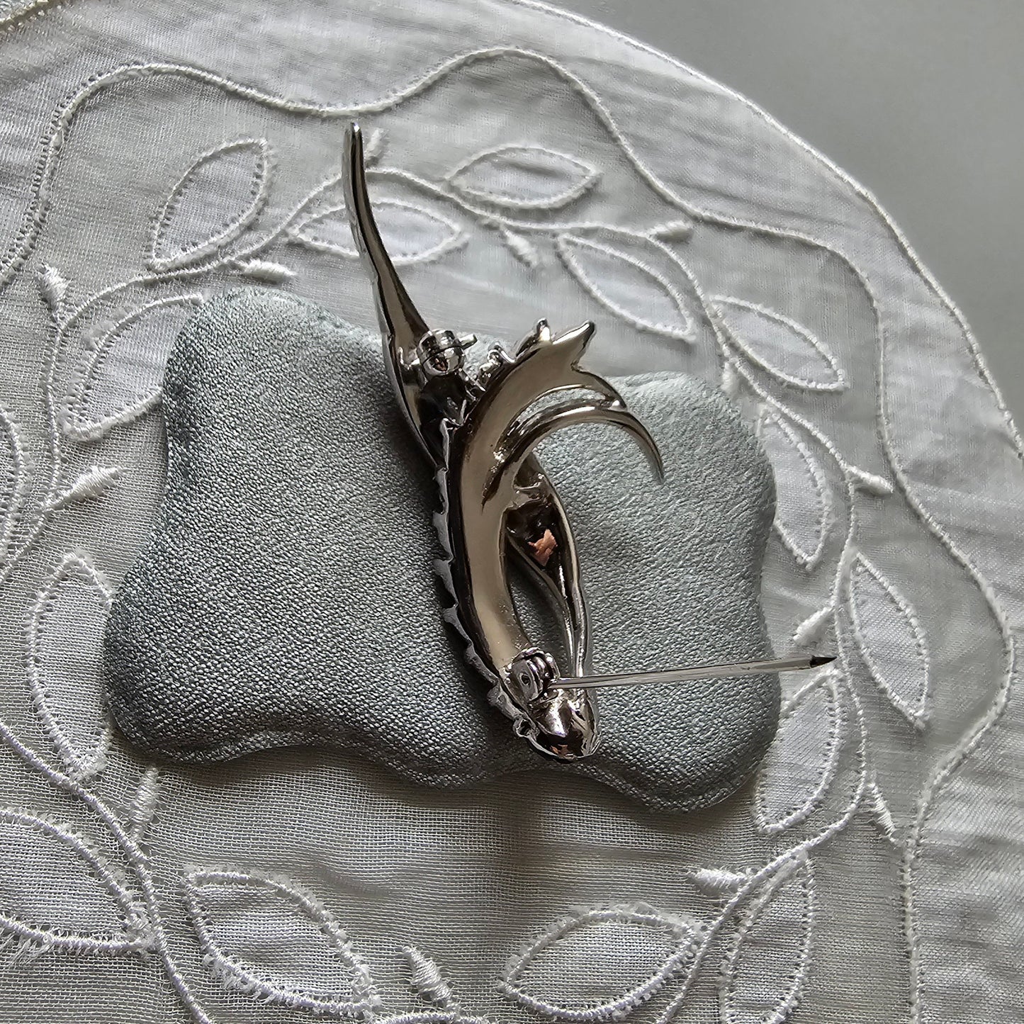 Brooch - Blue and Clear Crystal Wing Motif Brooch