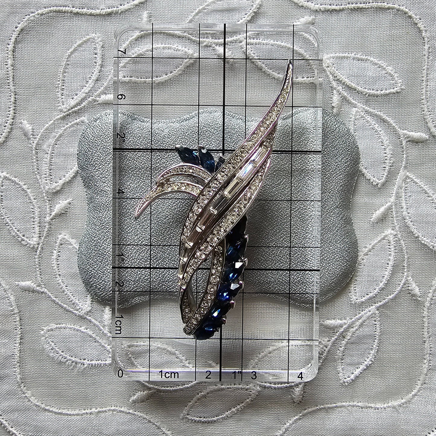 Brooch - Blue and Clear Crystal Wing Motif Brooch