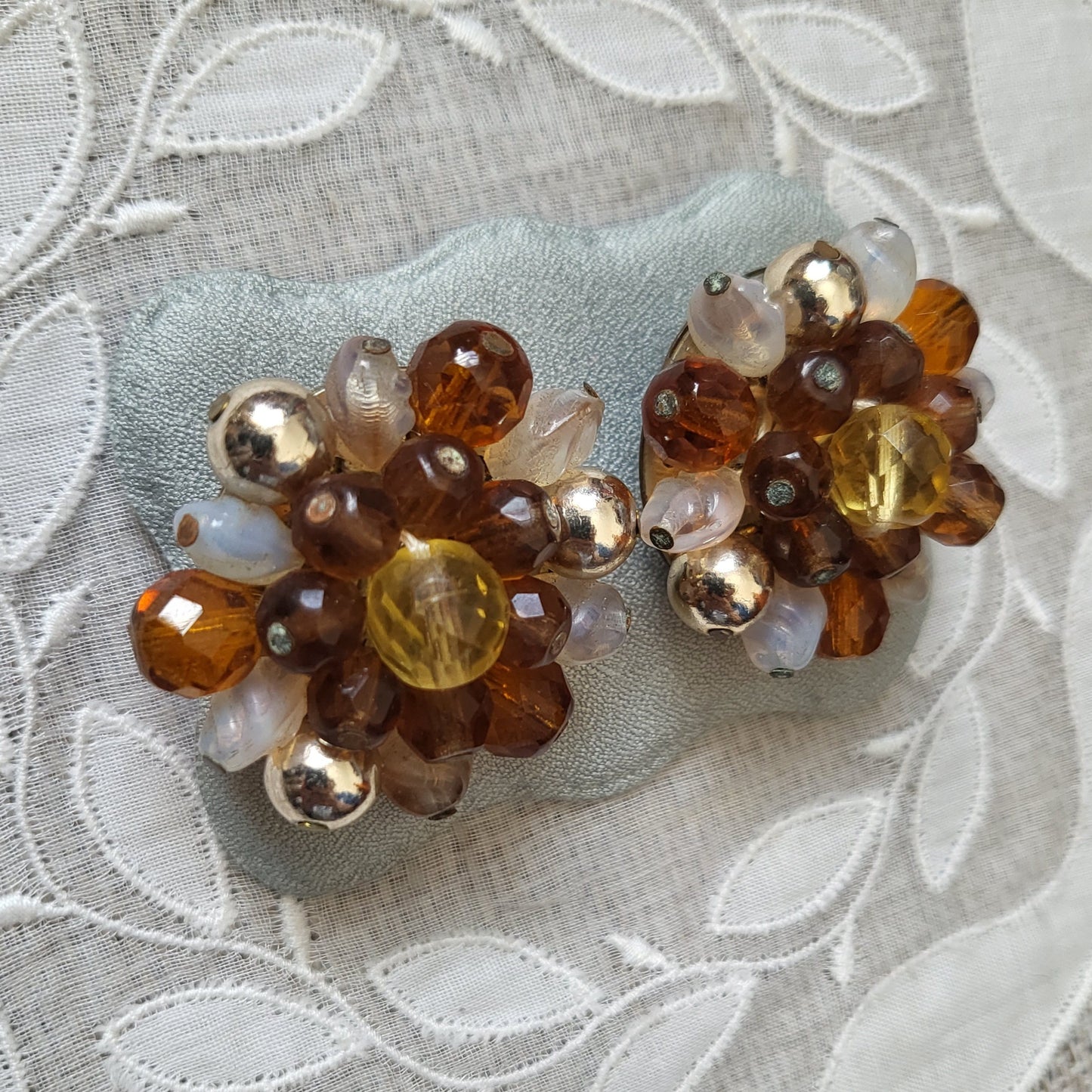 Clip on - Western Germany Orange and gold Beads Clip On Earrings