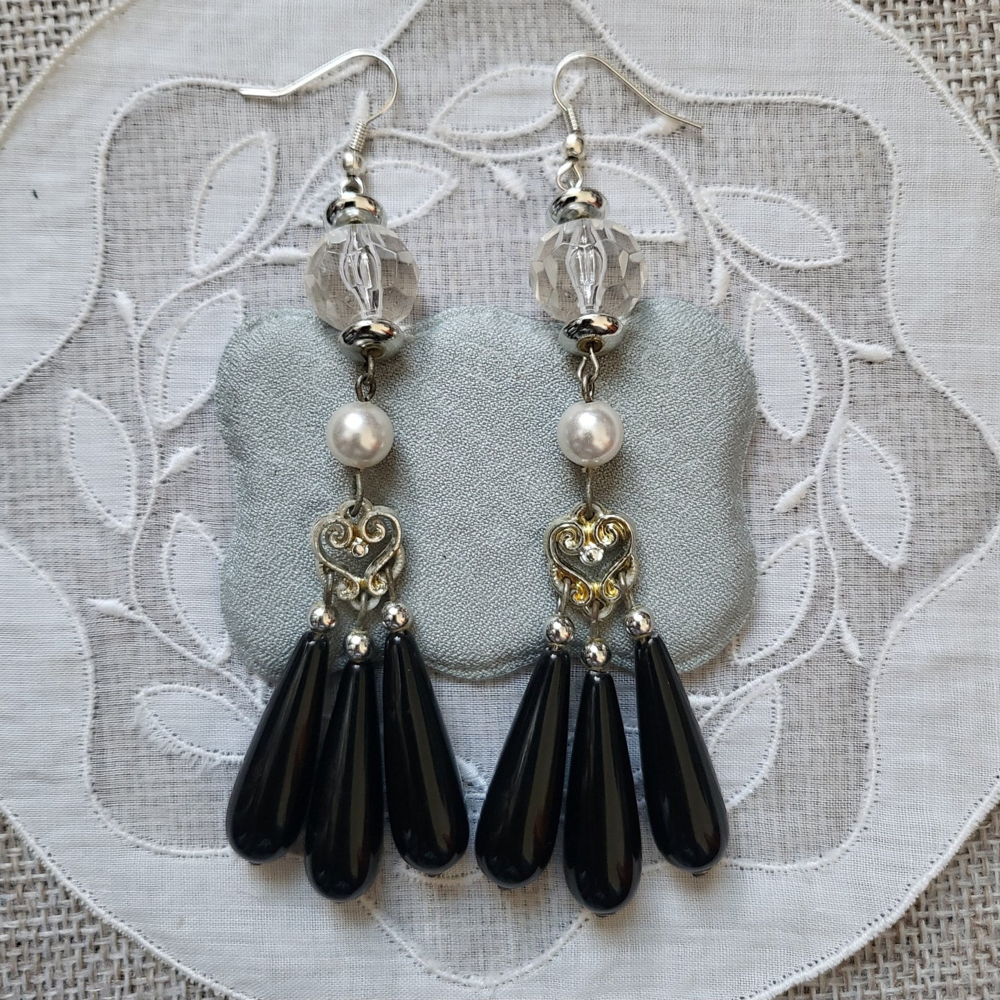 Hooks - Statement Pearl and Black Drops Hook Earrings