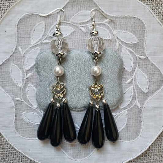 Hooks - Statement Pearl and Black Drops Hook Earrings