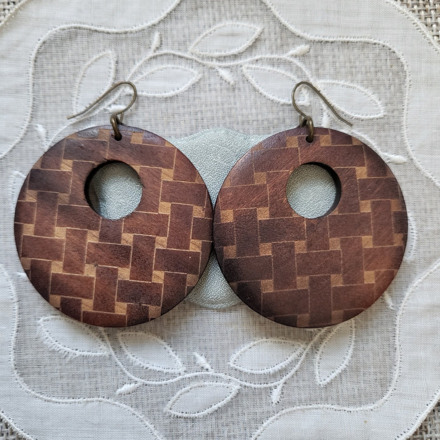 Hooks - Textured Wood Disk Hook Earrings