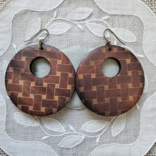 Hooks - Textured Wood Disk Hook Earrings