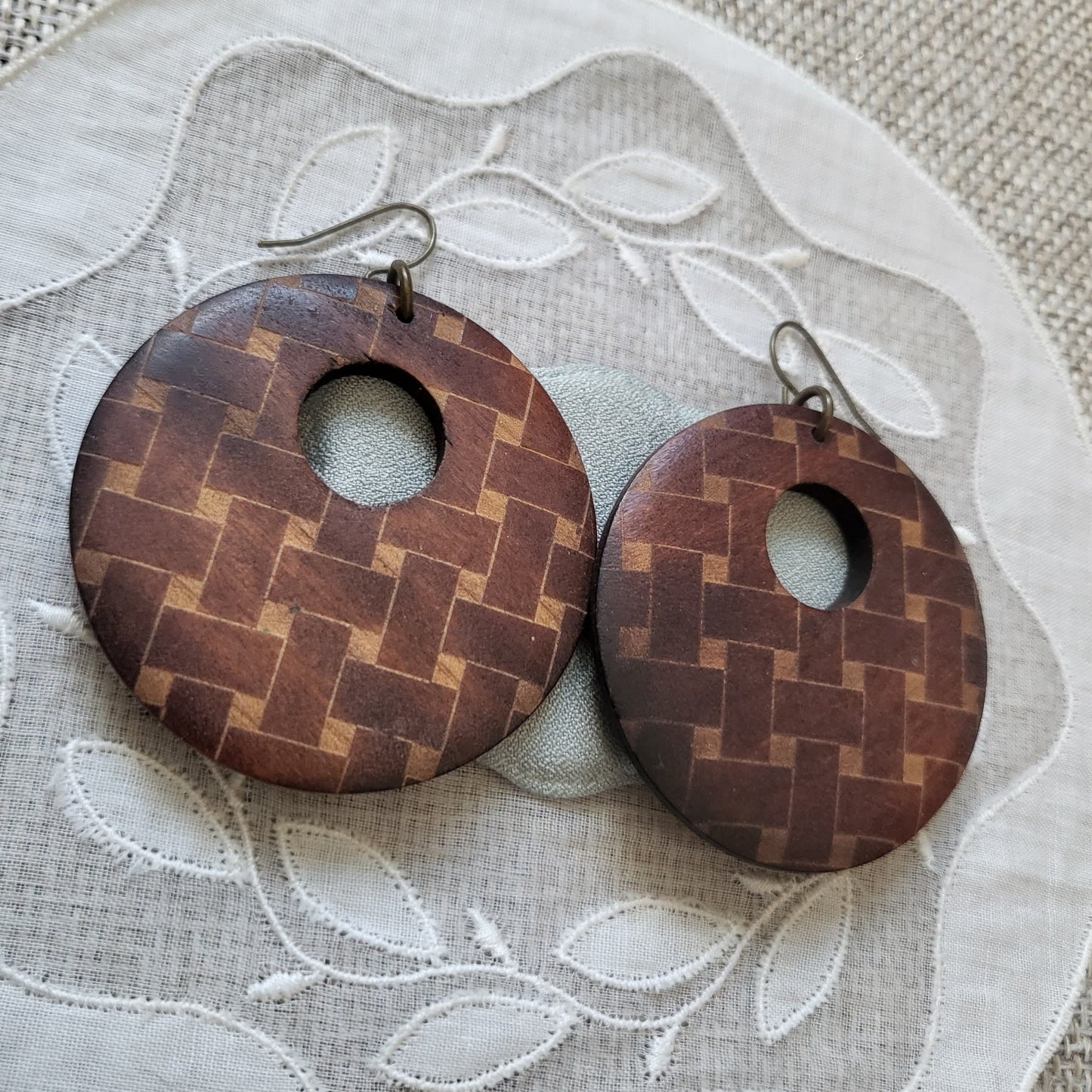 Hooks - Textured Wood Disk Hook Earrings