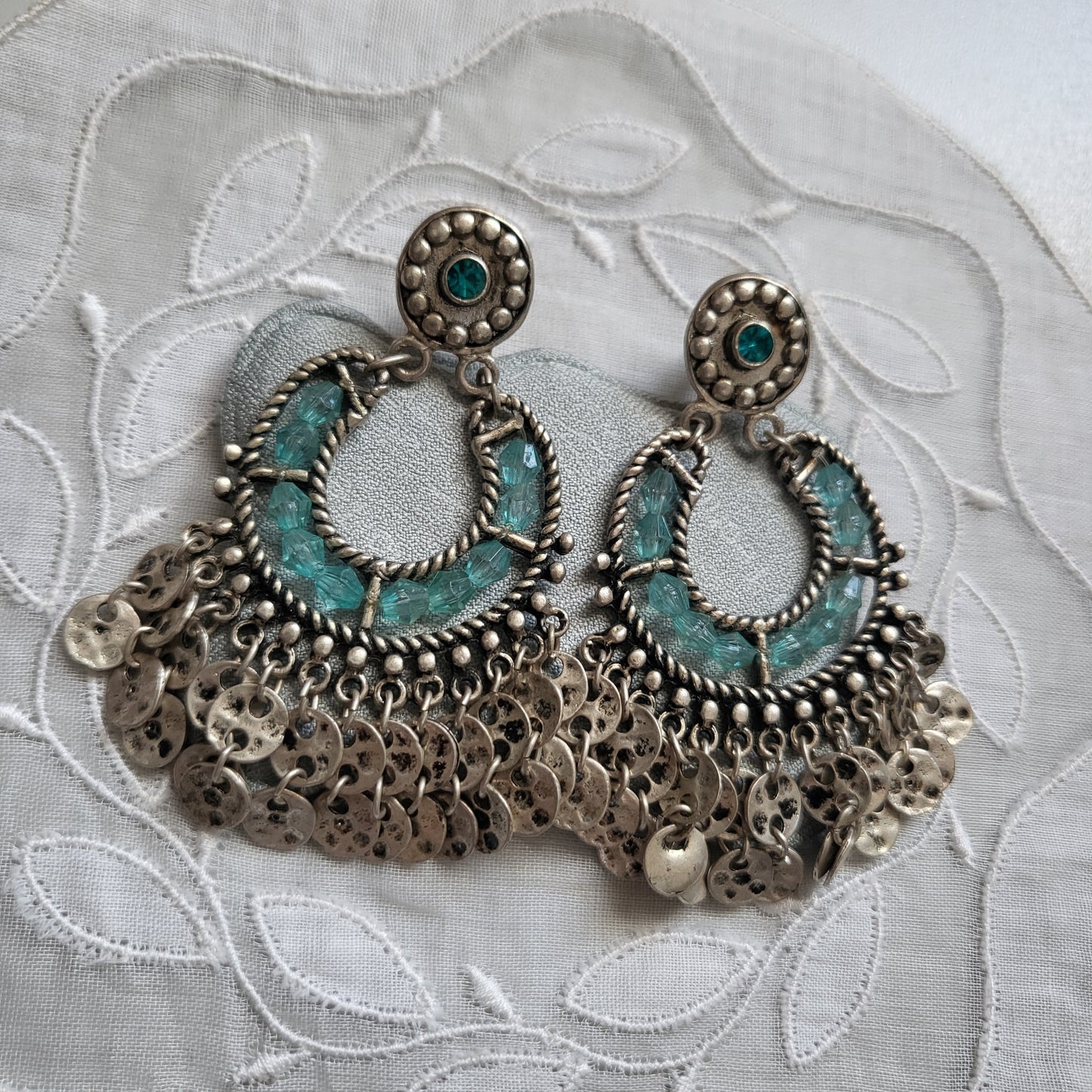 Posts - Blue Crystal Beads and Silver Drops Earrings