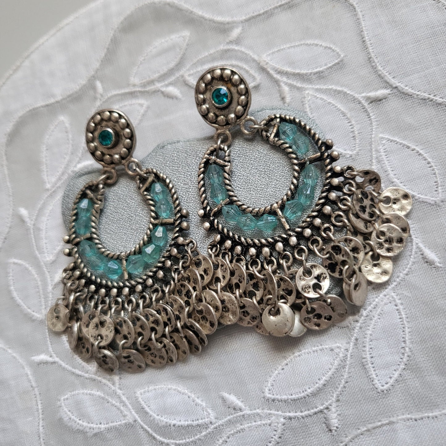 Posts - Blue Crystal Beads and Silver Drops Earrings