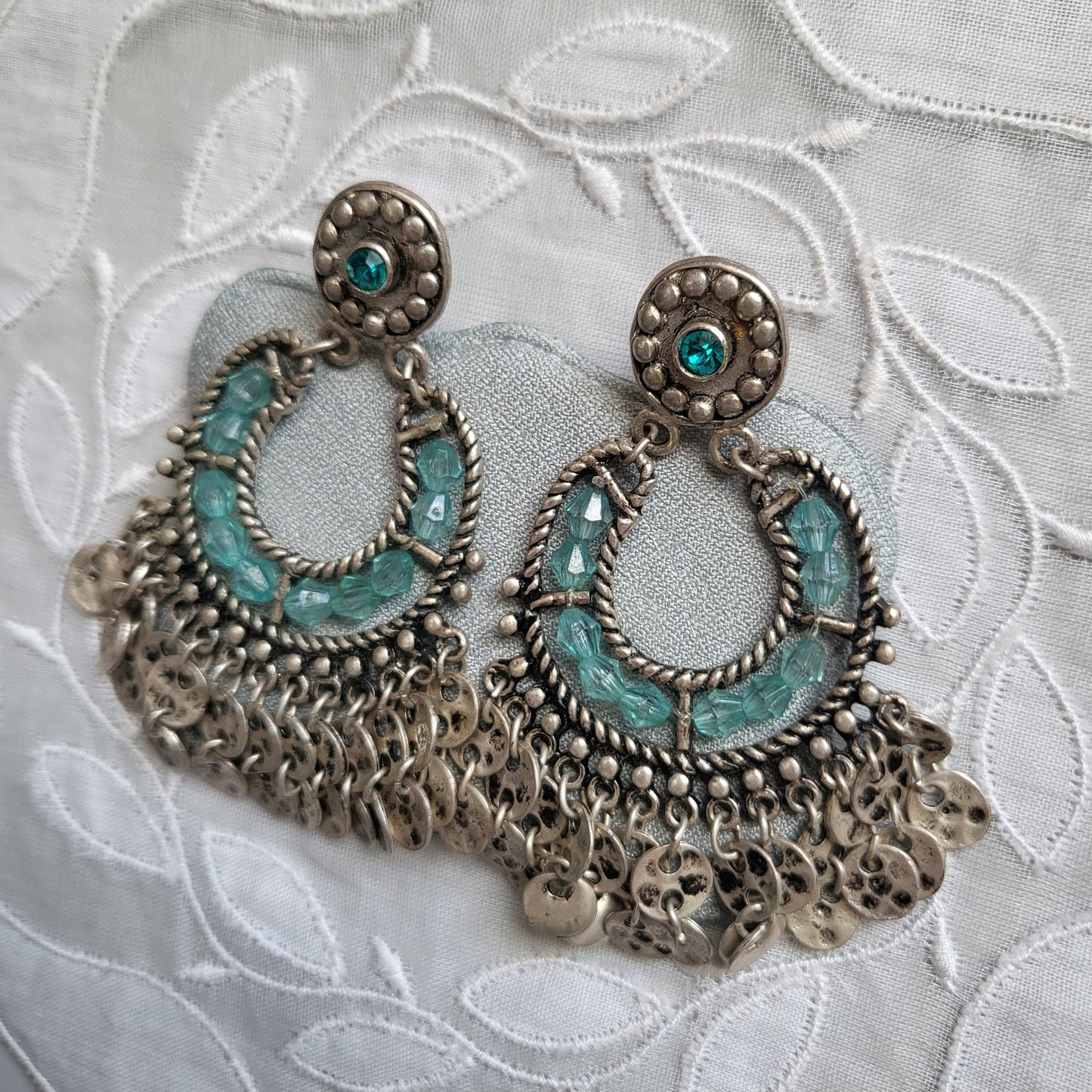Posts - Blue Crystal Beads and Silver Drops Earrings