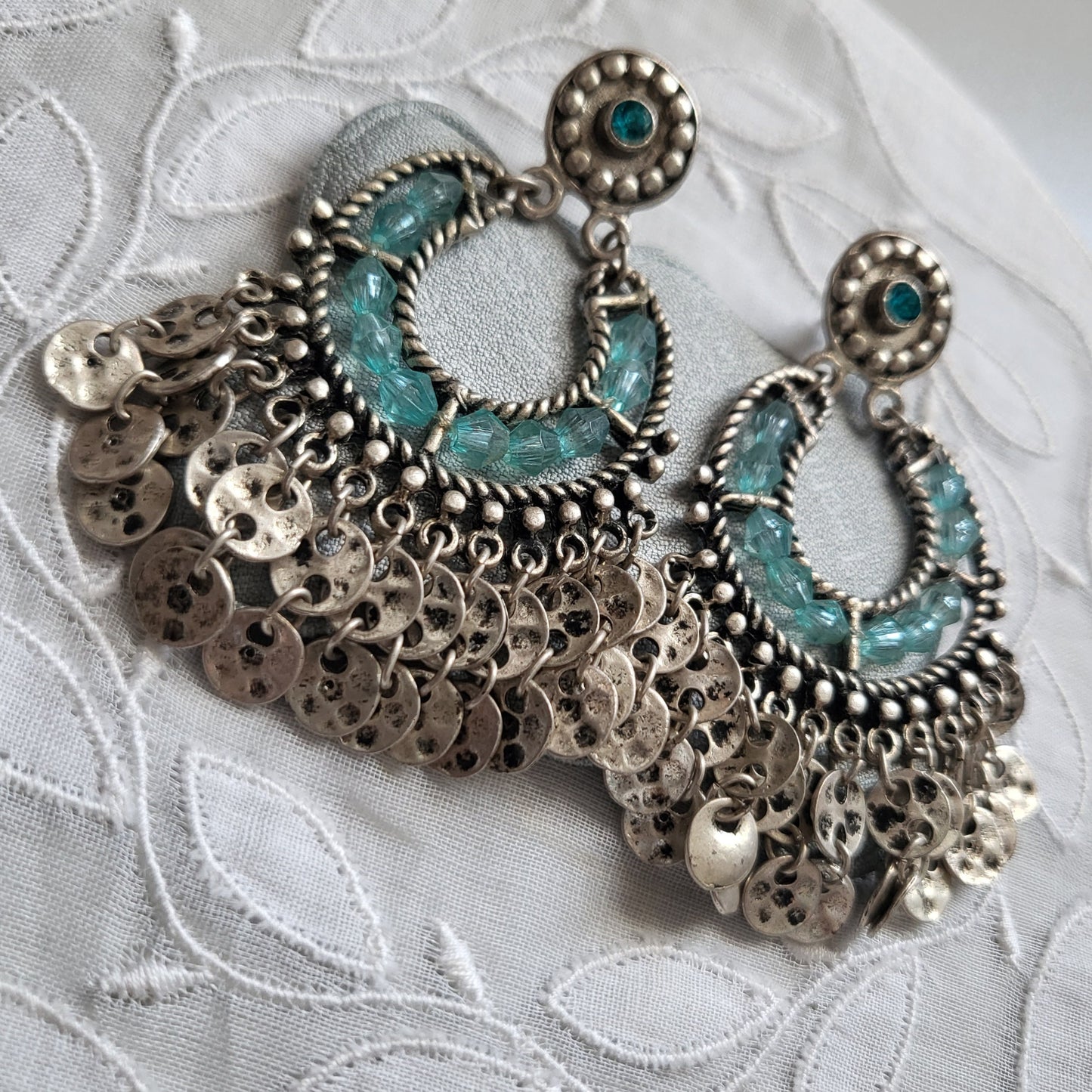 Posts - Blue Crystal Beads and Silver Drops Earrings