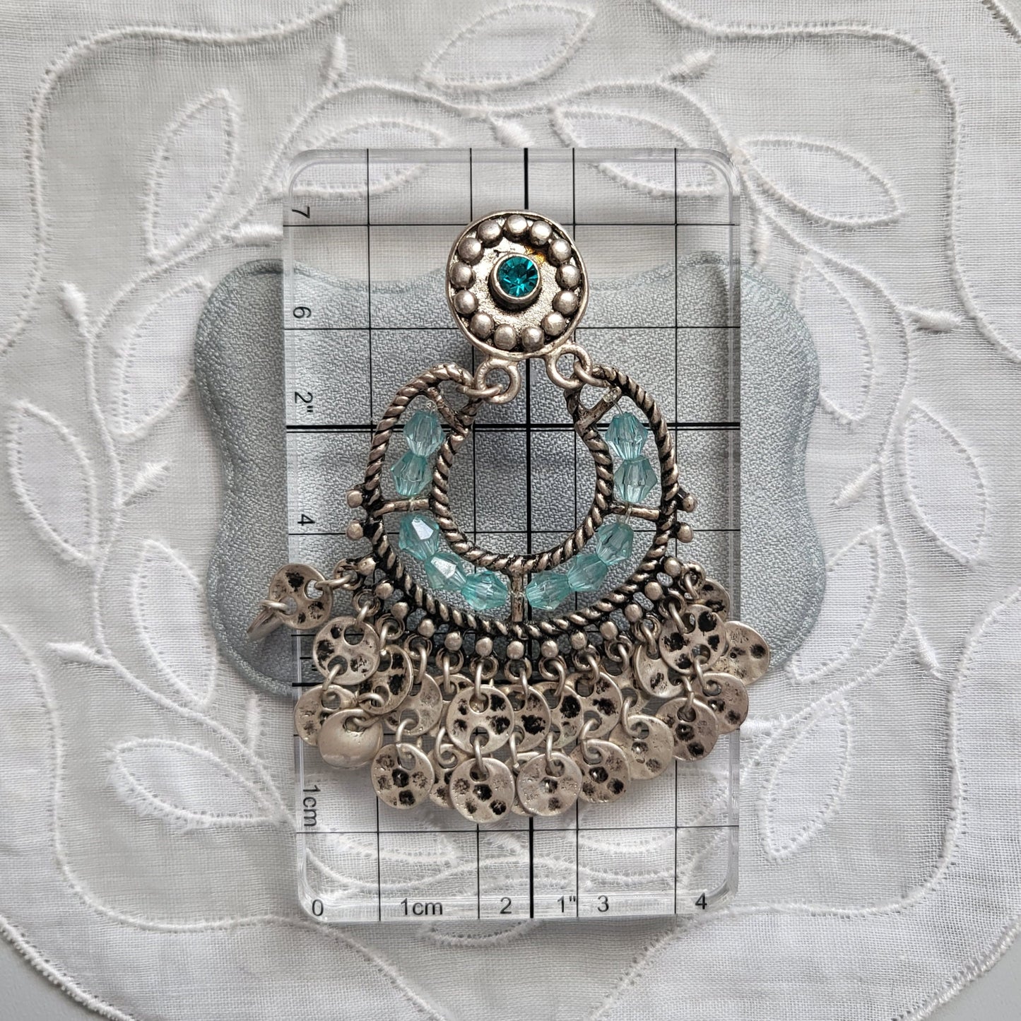 Posts - Blue Crystal Beads and Silver Drops Earrings