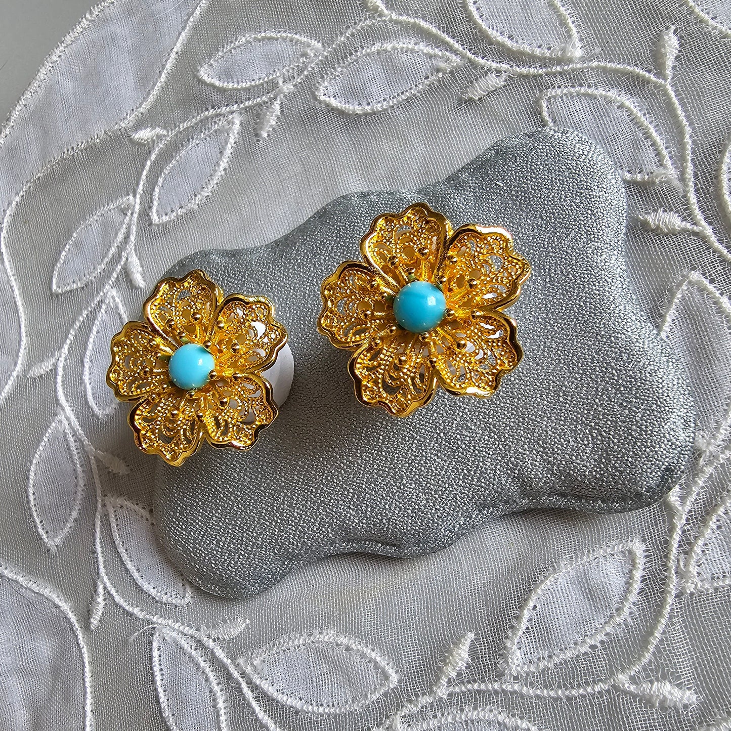 Posts - Filigree Turquoise Flower Stud Earrings