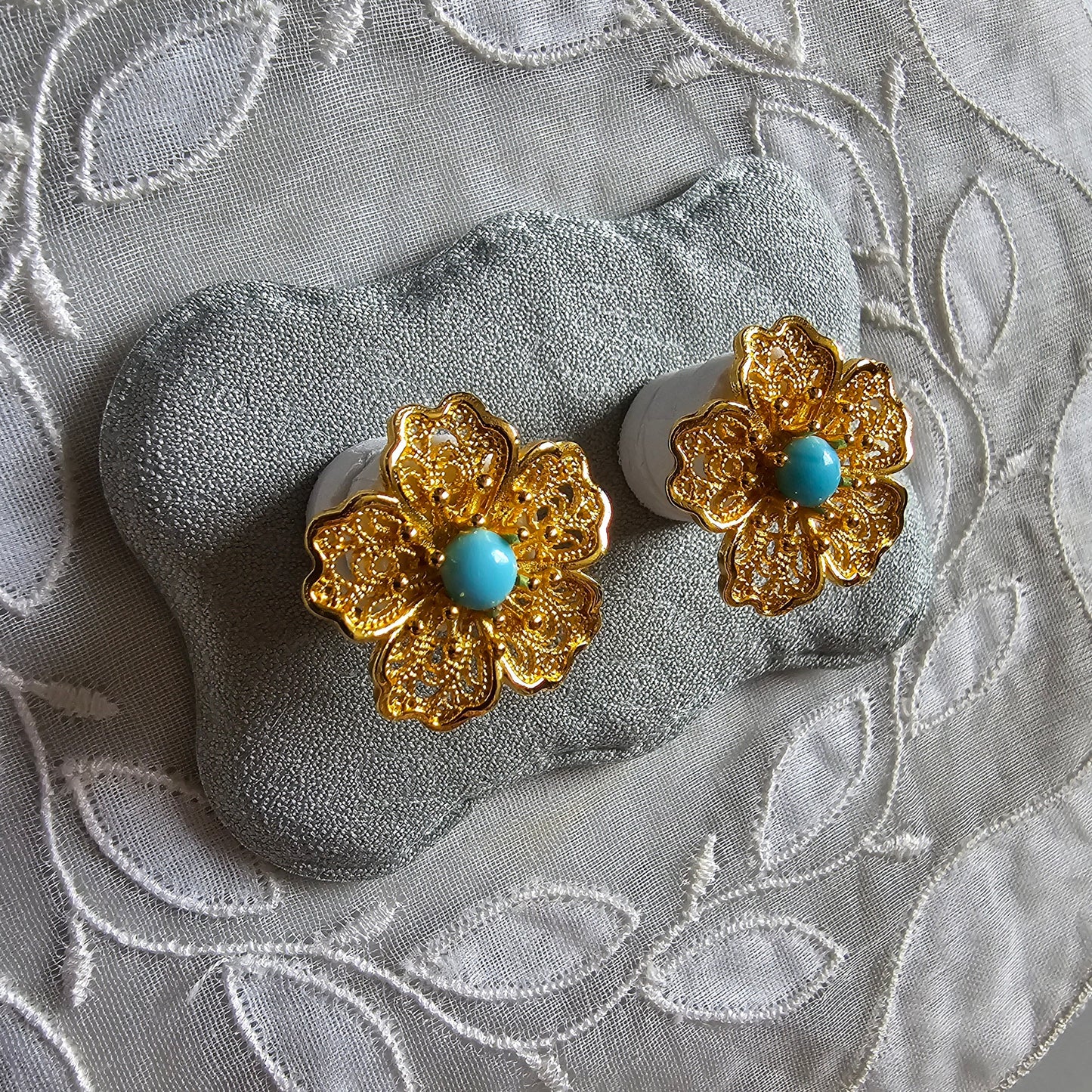 Posts - Filigree Turquoise Flower Stud Earrings