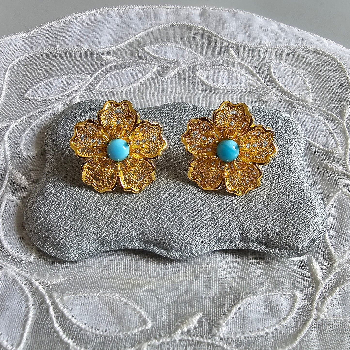 Posts - Filigree Turquoise Flower Stud Earrings