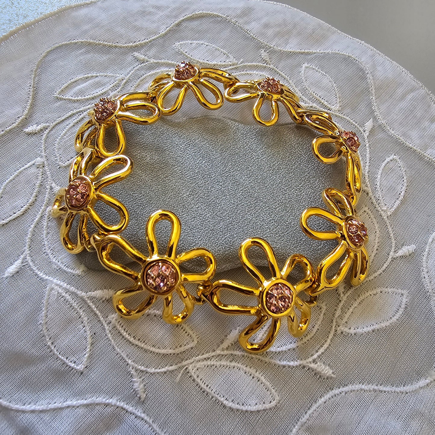 Bracelet - MOD Pink Crystal Flower Link Bracelet