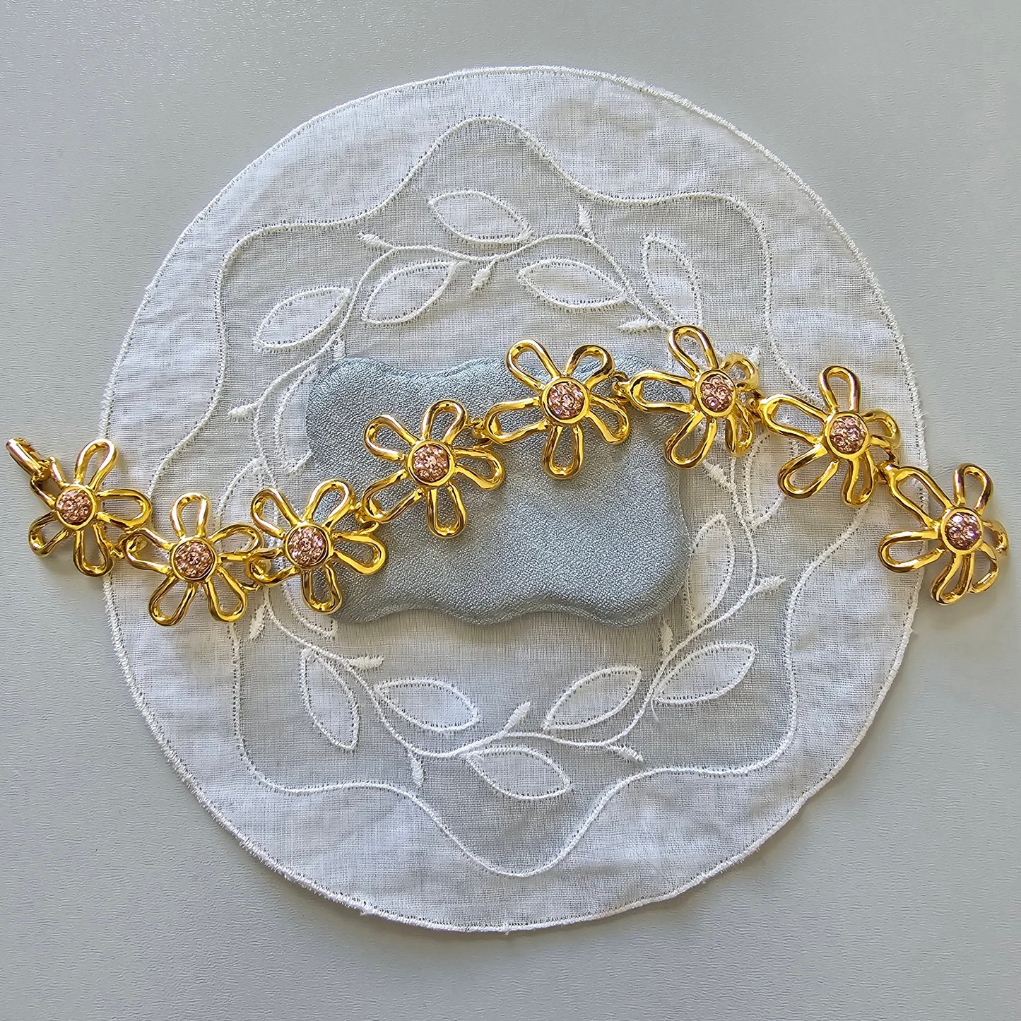 Bracelet - MOD Pink Crystal Flower Link Bracelet