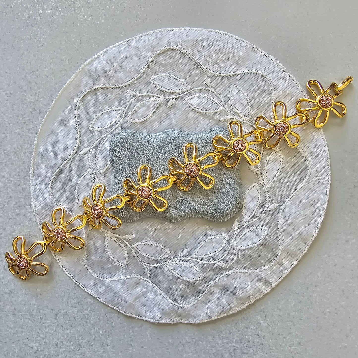 Bracelet - MOD Pink Crystal Flower Link Bracelet