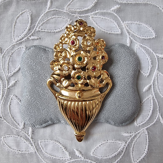 Brooch - Multicoloured Crystal Flower Vase Brooch