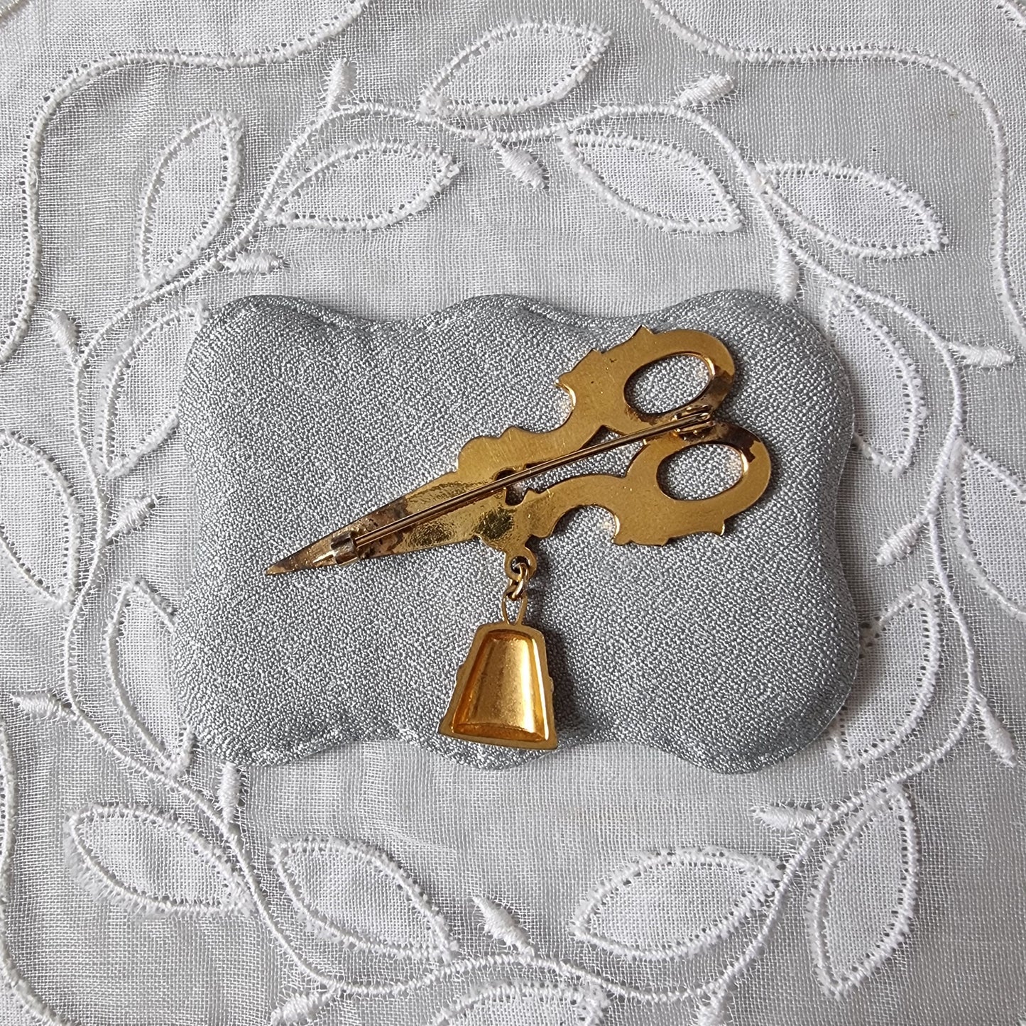 Brooch - Damascene Scissors and Thimble Brooch